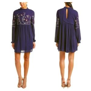 Parker Sadie Embroidered Floral Navy Dress Size S